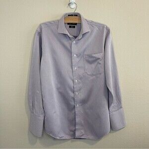 Paul Fredrick French Cuff Button Down Collard Dress Shirt Purple White - EUC